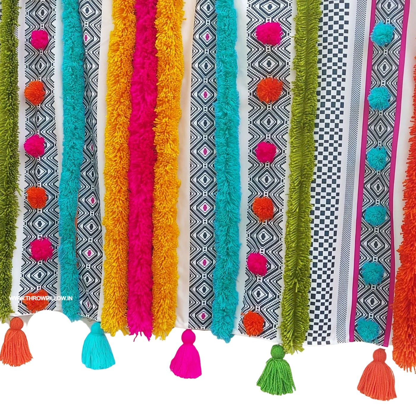 Protect Your Sofa with Our Rainbow Tufted Bohemian Sofa Cover With Tassels