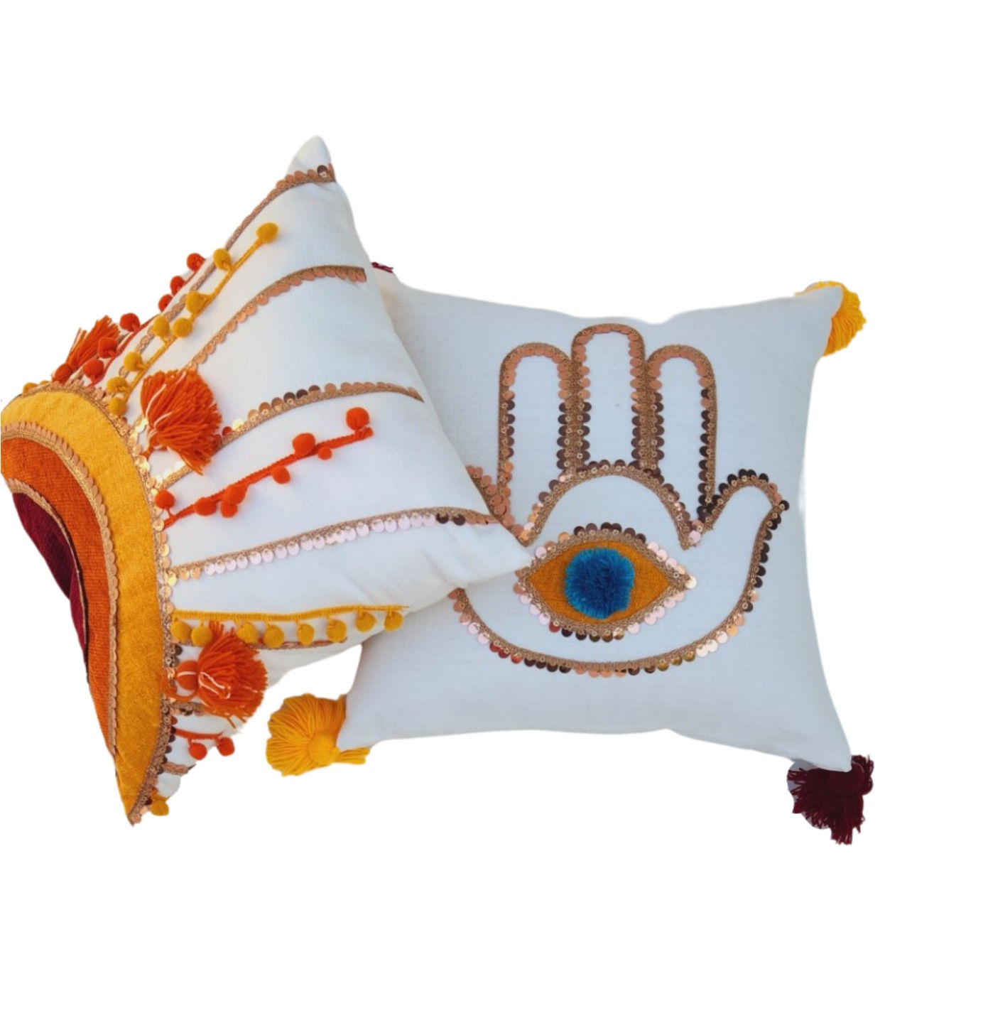 Intricate Golden Sequin Cushion Cover