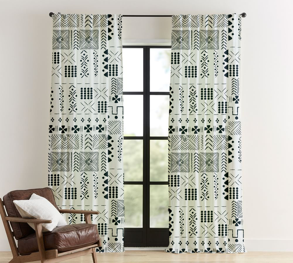 Premium African Tribal Printed Curtain in Charcoal Grey