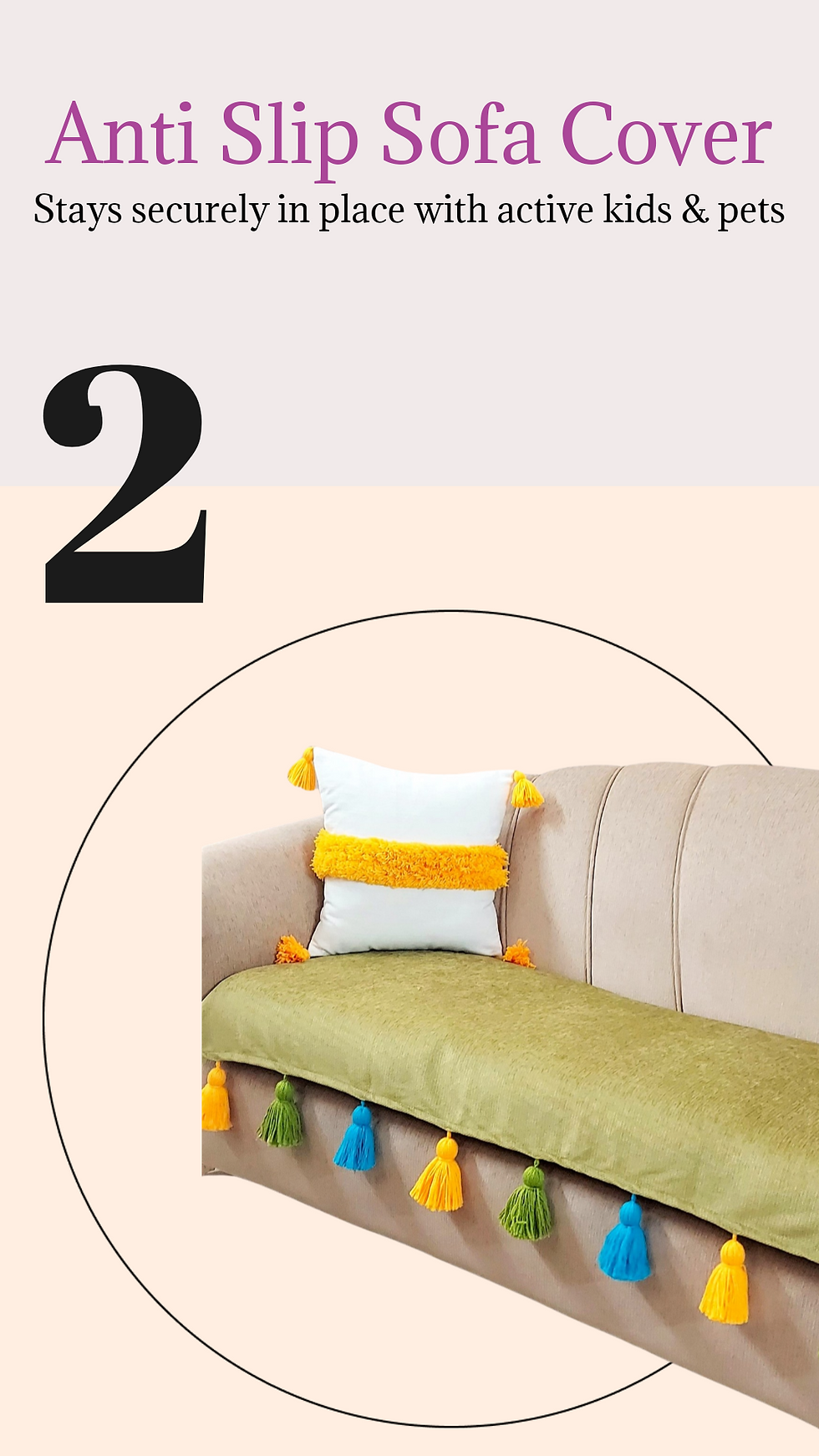 Miniatura: Olive Green with Multicoloured Tassels Corner L Shape Sofa Cover