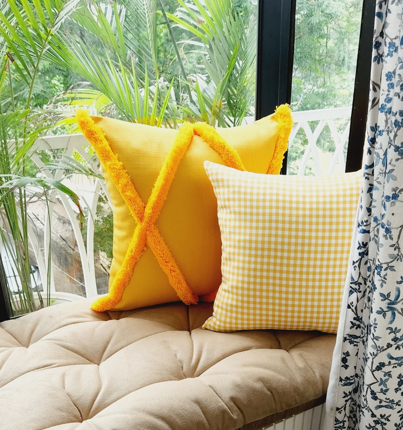 Yellow Checked Cushion Cover