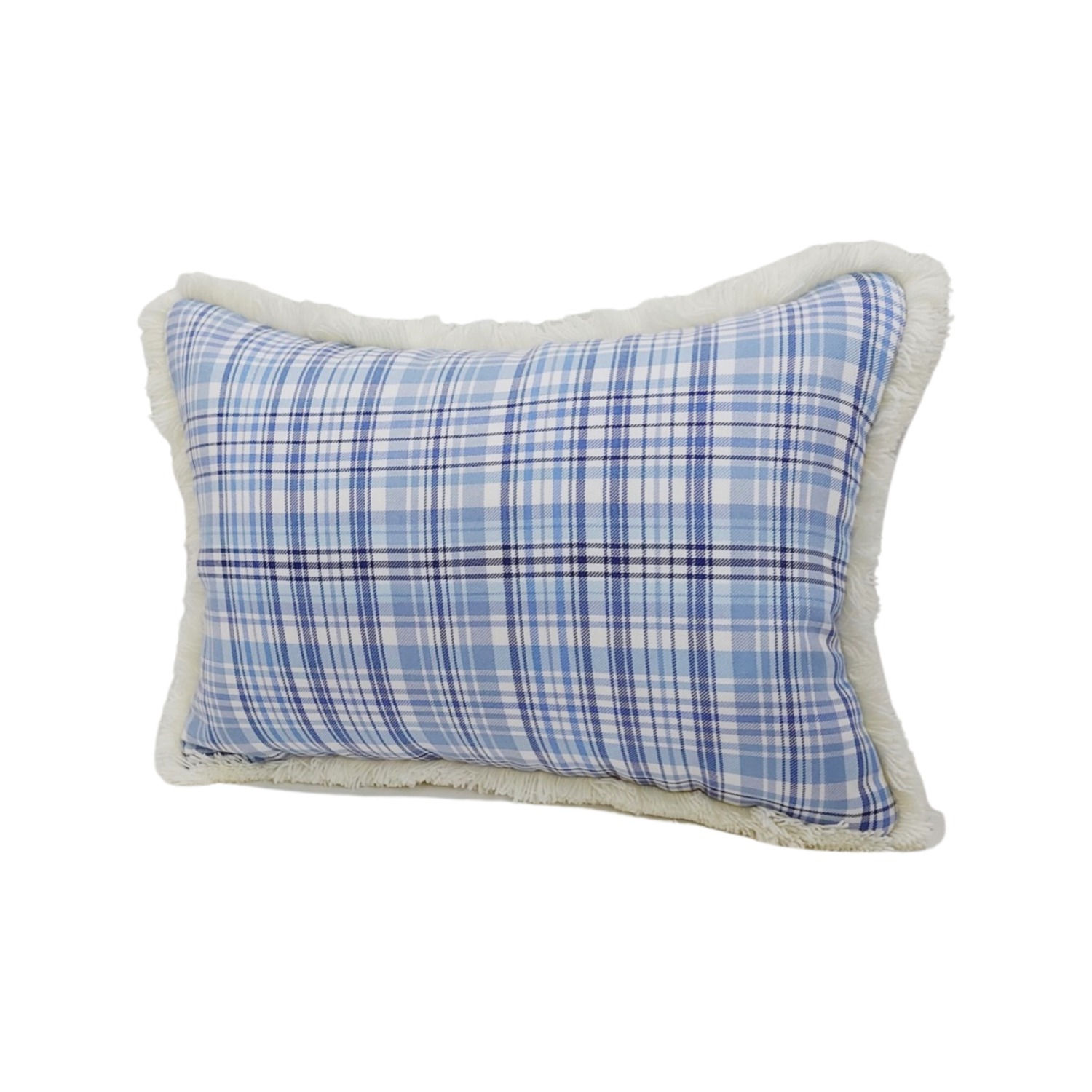 "Luxurious Blue Plaid Cushion Cover for Interior Design"