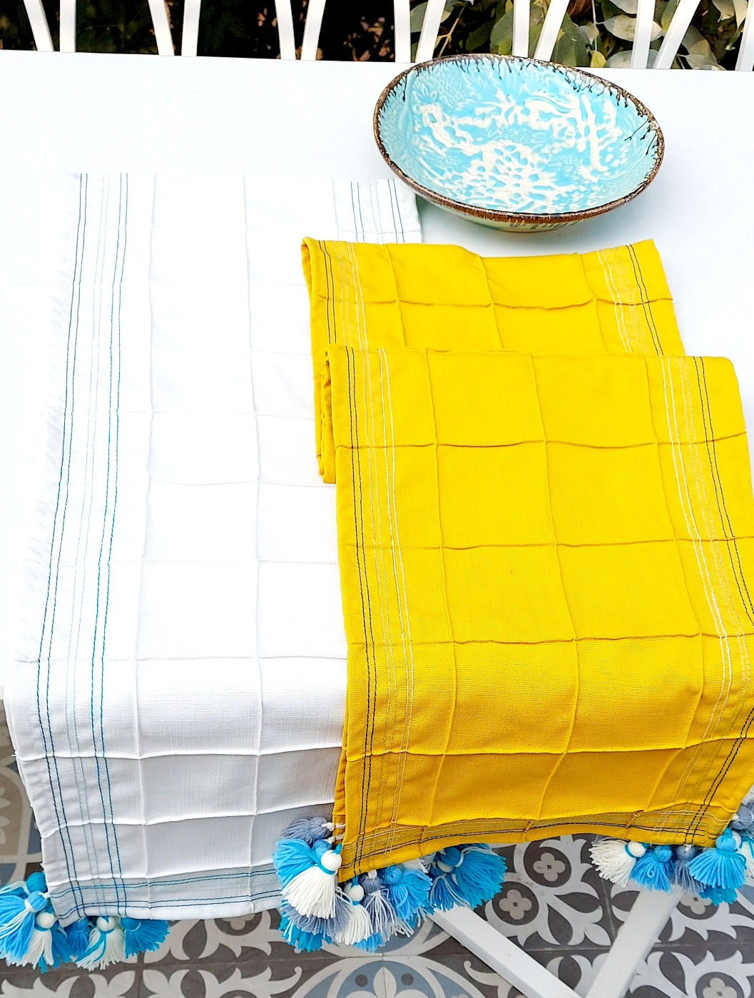 Handcrafted linen table runner with unique modern design
