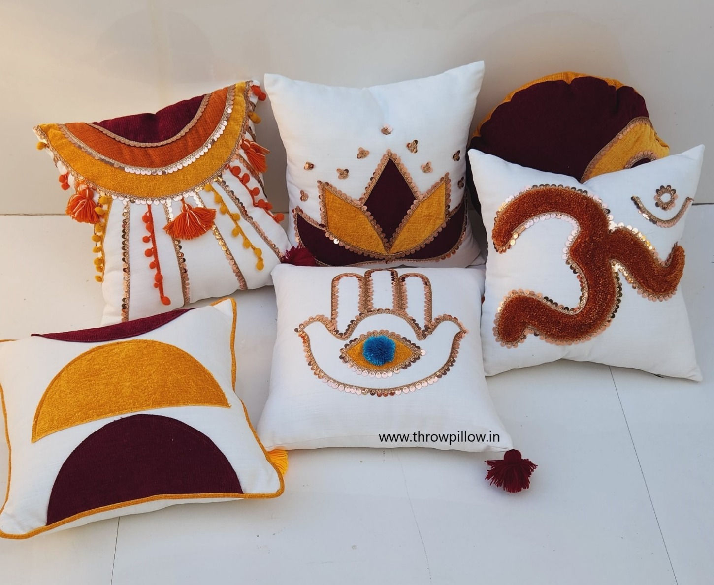 Ochre and Maroon Spiritual Cushion Cover