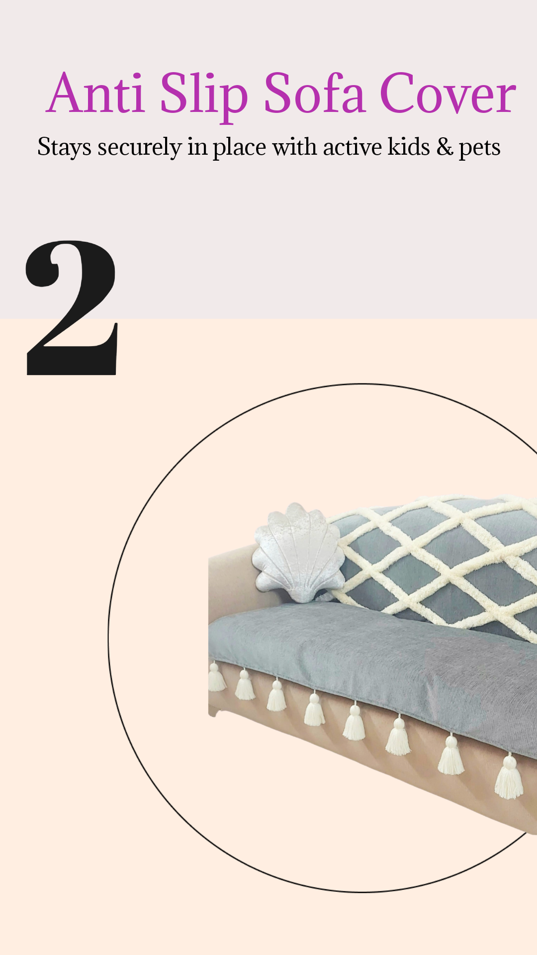 Grey Dimond Tufted With White Tassels Sofa Cover