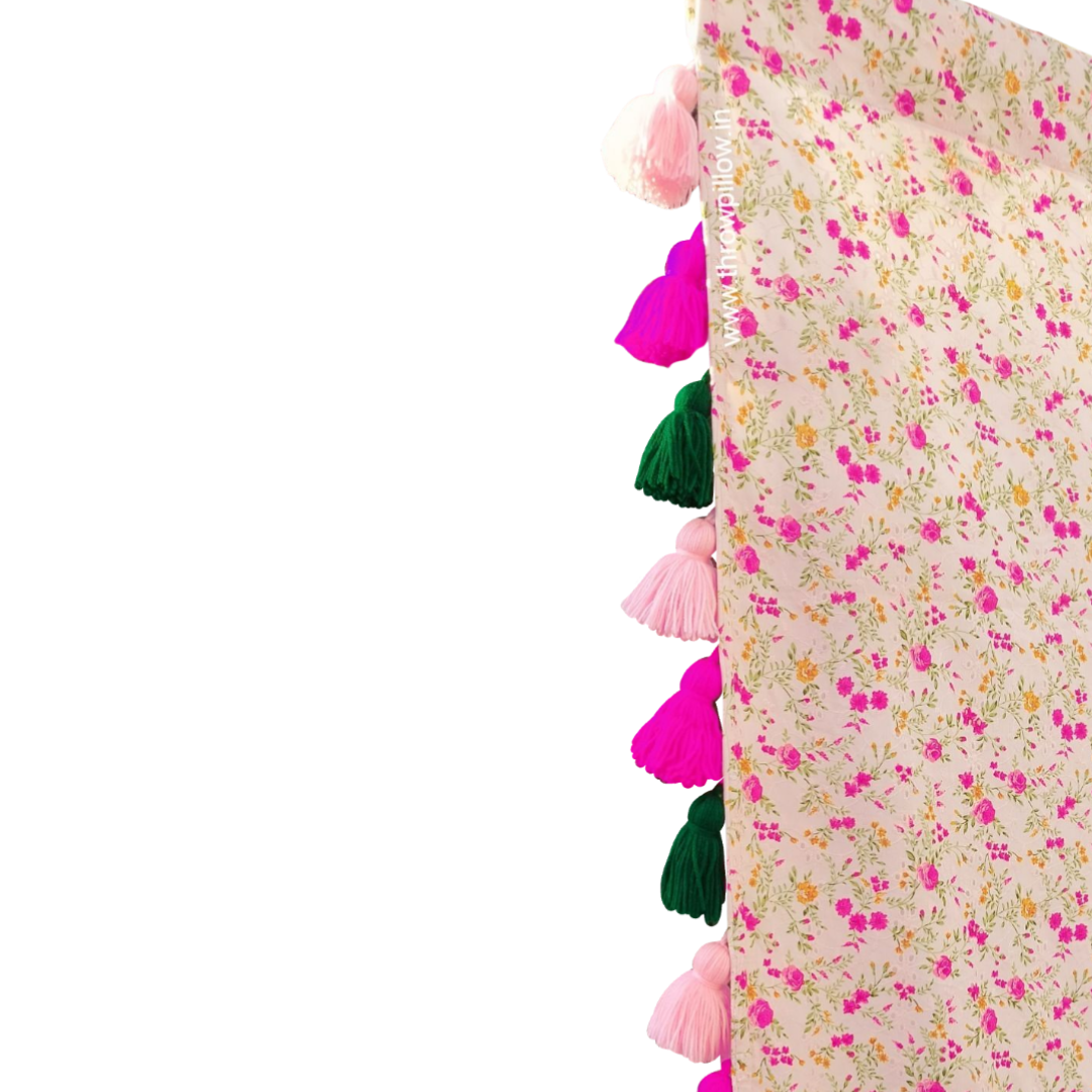 Custom-fit Floral Print Curtain with Tassels