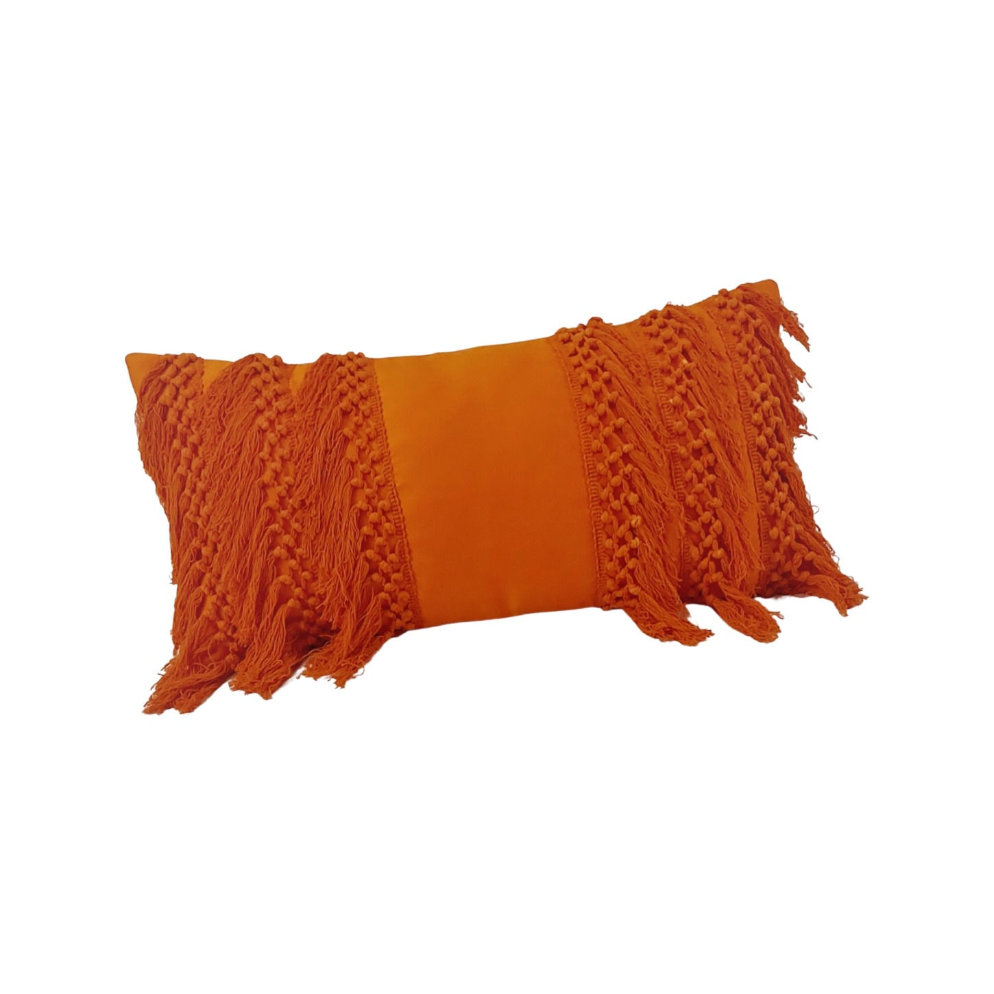 Tangerine Orange Bohemian Fringe Cushion Cover