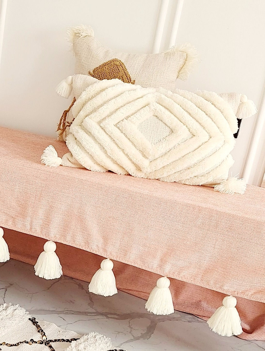 Neutral Diamond Delight Tassel Cushion Cover