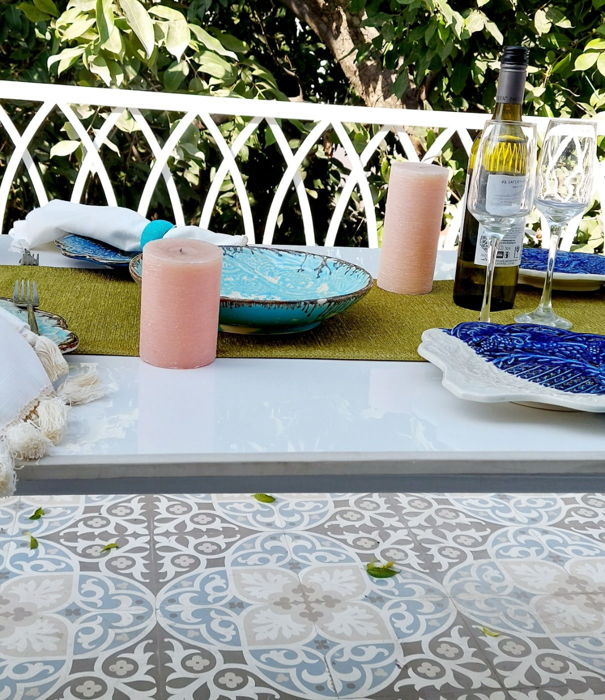 Protects Table and Adds Elegance with Olive Green Floral Frill Design