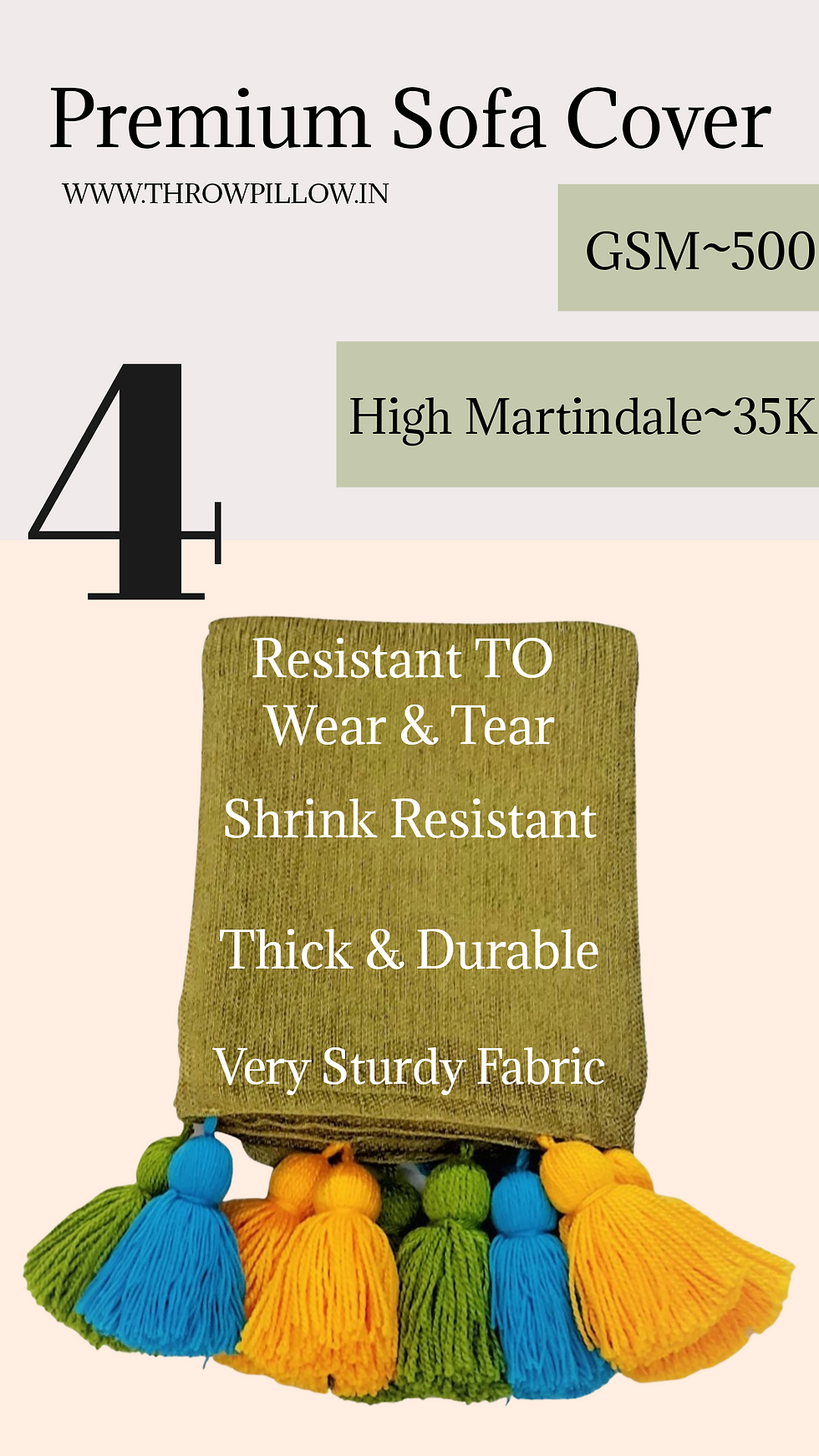 Thumbnail: Olive Green Triangle Back With Tassels Sofa Cover