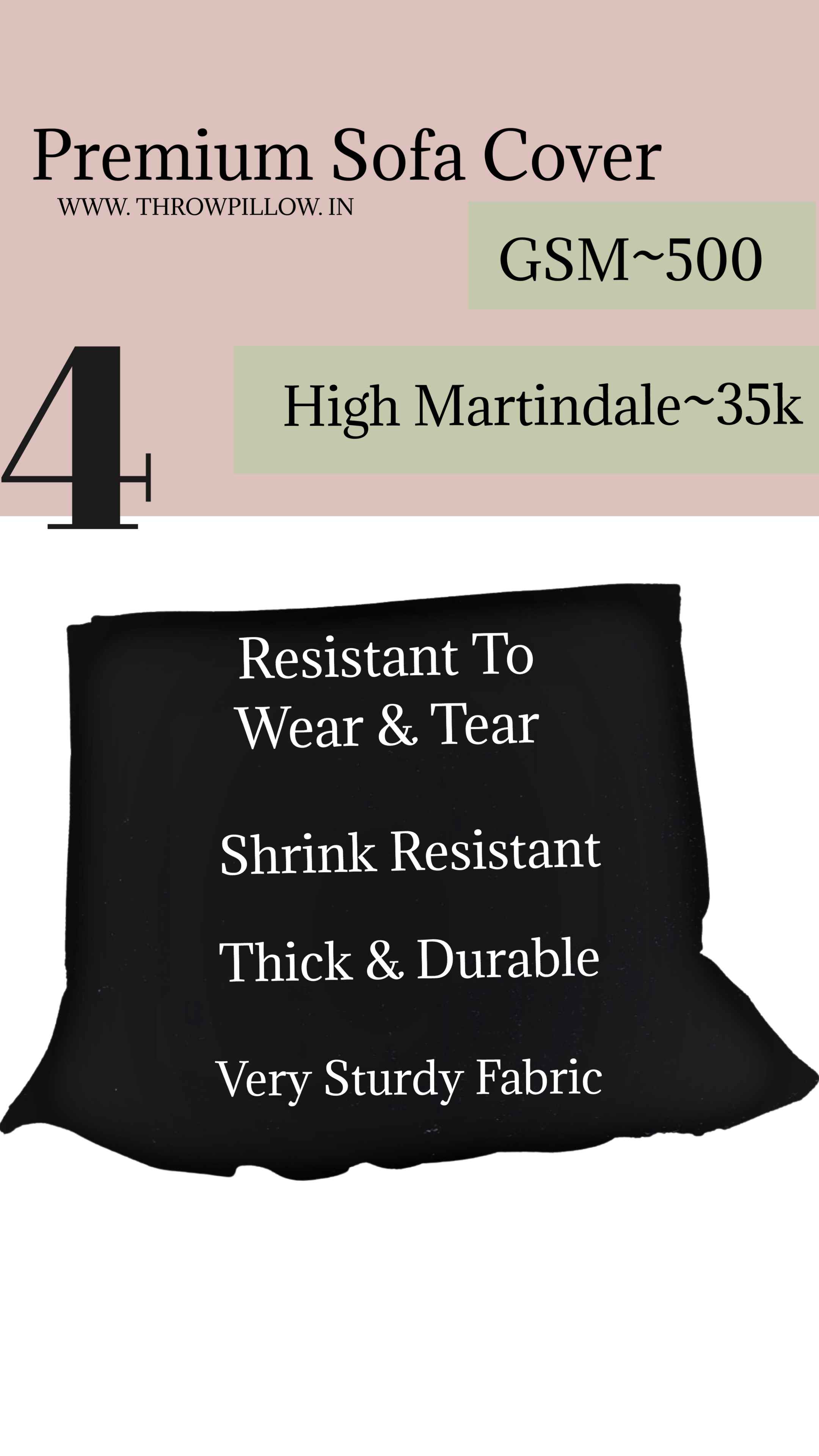 Premium Black Box Pleated Sofa Cover