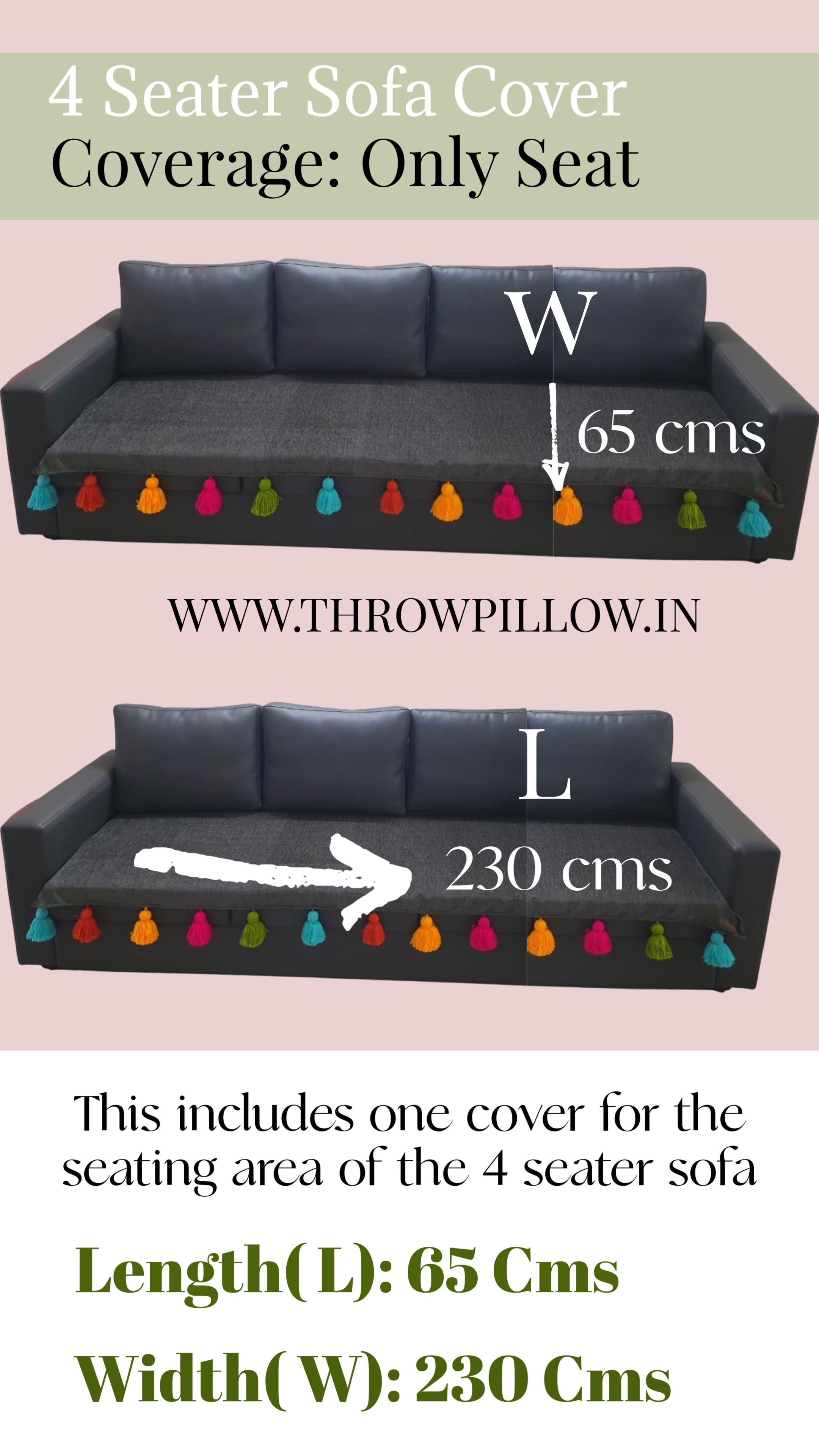 Premium Teal Blue With Orange and Yellow Tassels Sofa Cover