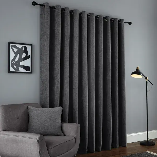 Thick and durable fabric Chenille Grey Solid Curtain