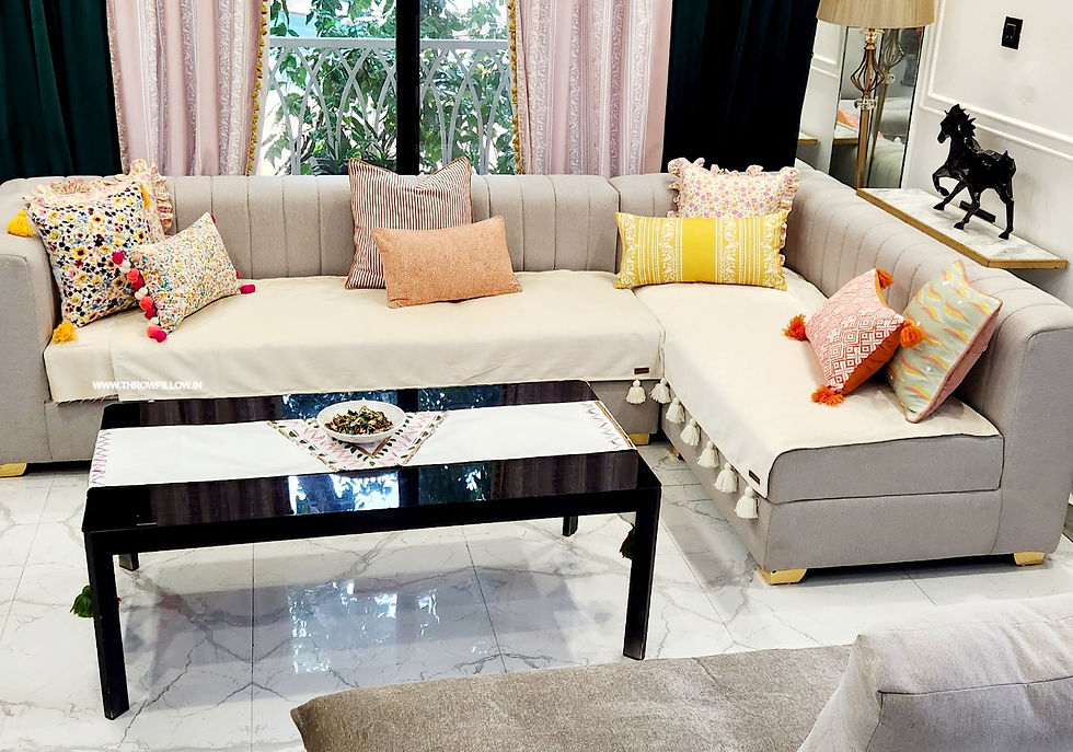 Thumbnail: Protective Neutral Sofa Cover with Tassels