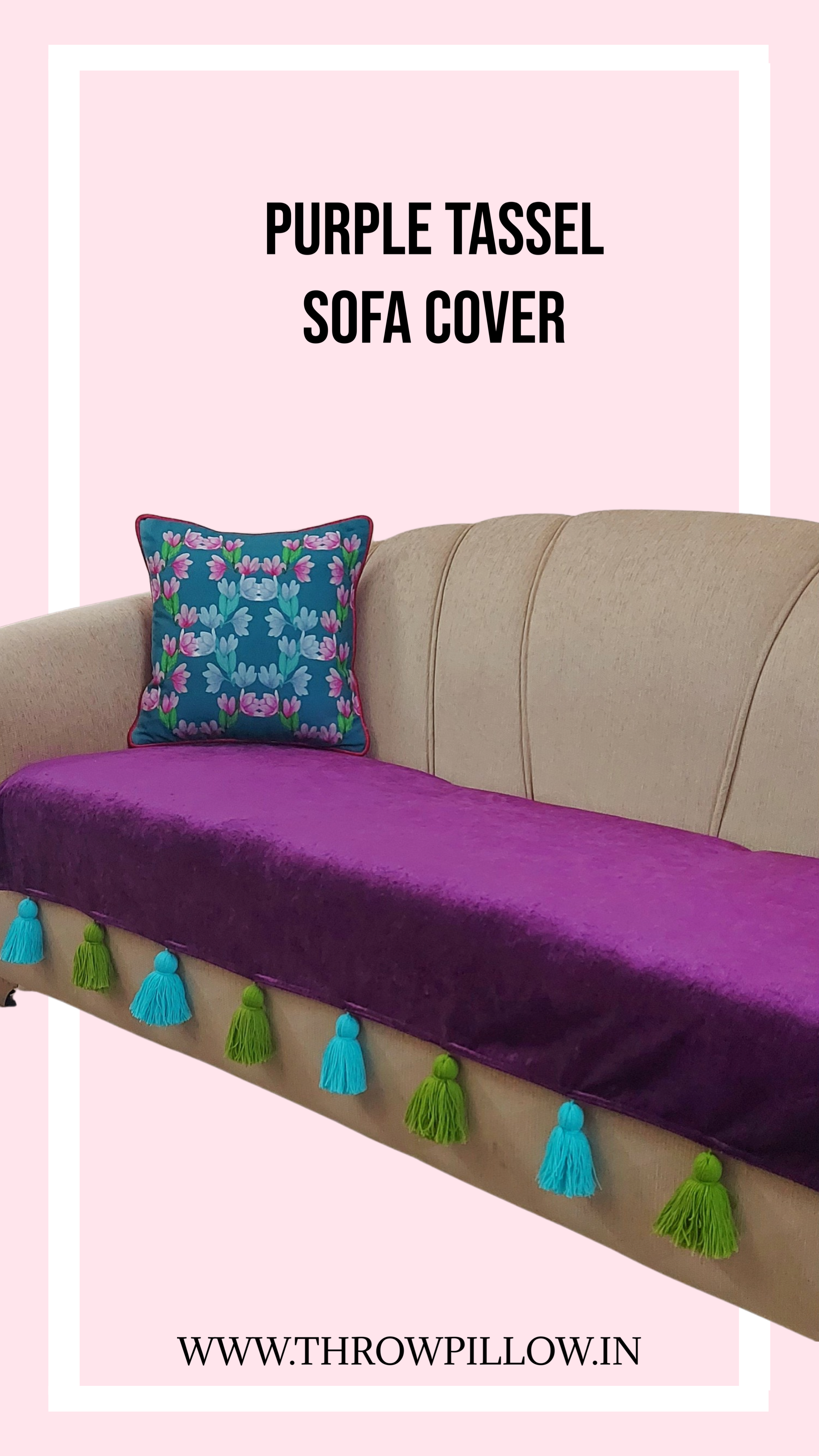 Premium Purple with Aqua Blue & Green Tassels Corner L Shape Sofa Cover