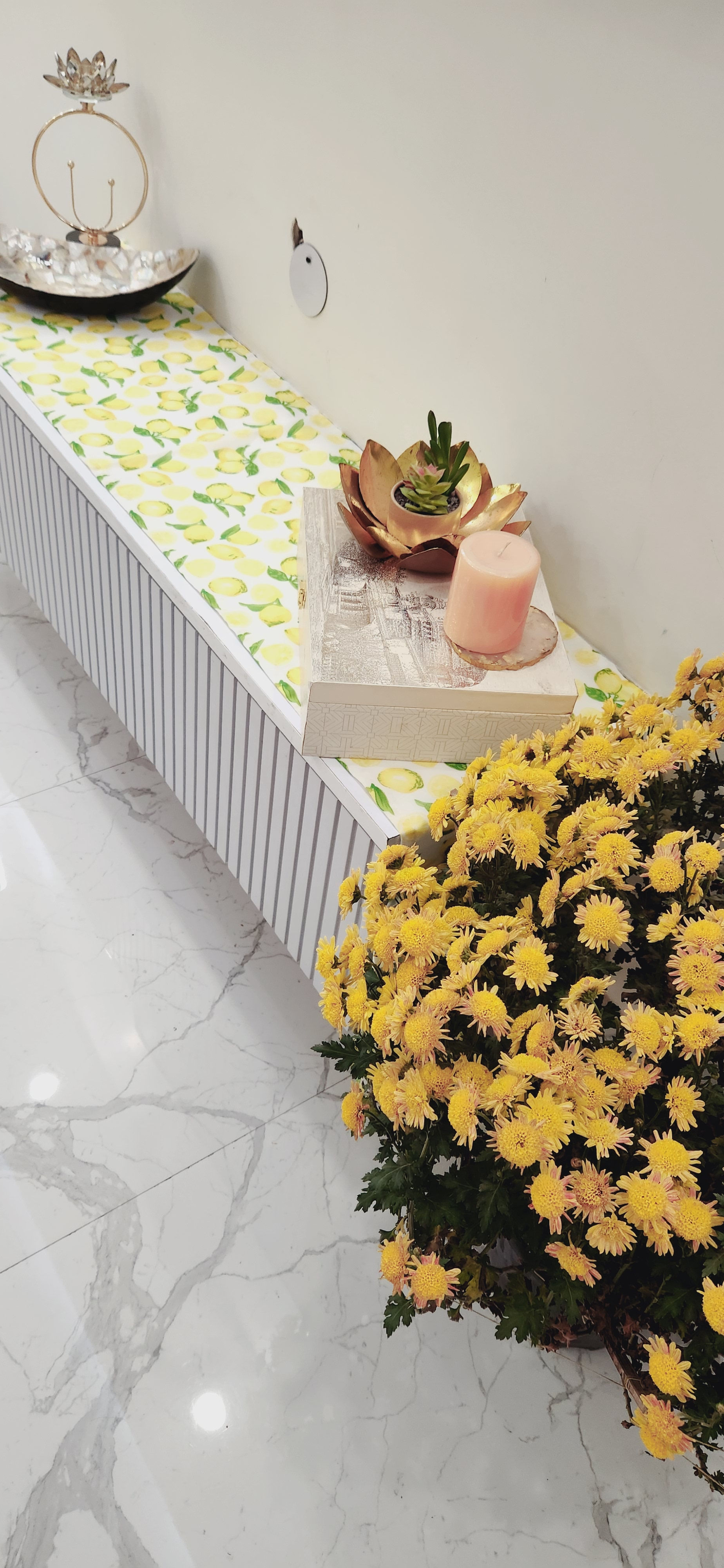 Lemon Ruffle TV Console Unit Runner/ TV Cabinet Cover Diwali Festival Decor