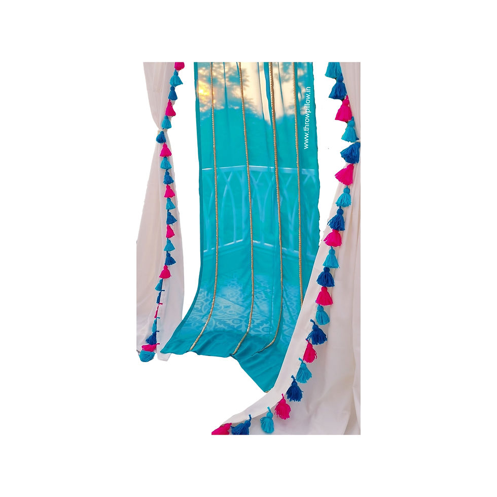 Thumbnail: Stylish Solid White Curtains with Colorful Tassels