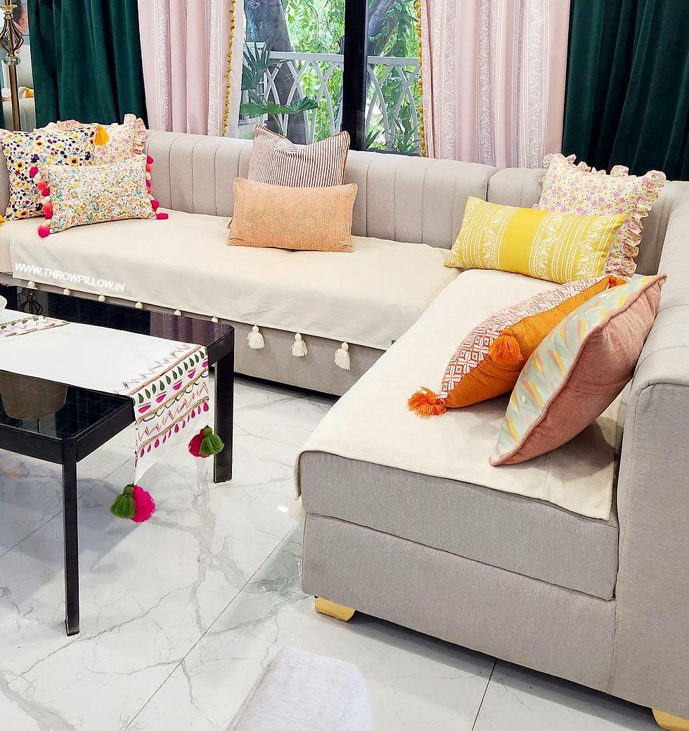 Thumbnail: Durable Neutral Sofa Cover with White Tassels