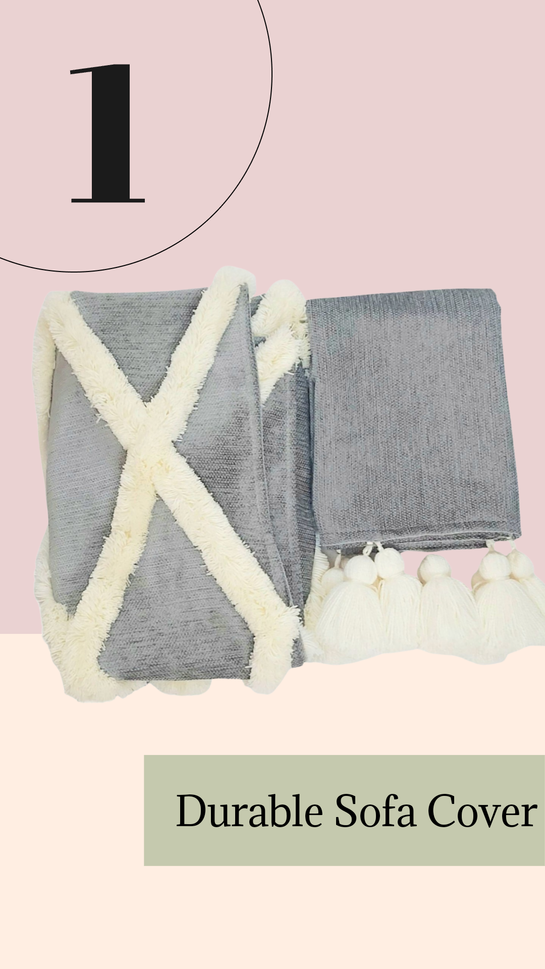 Grey Dimond Tufted With White Tassels Sofa Cover