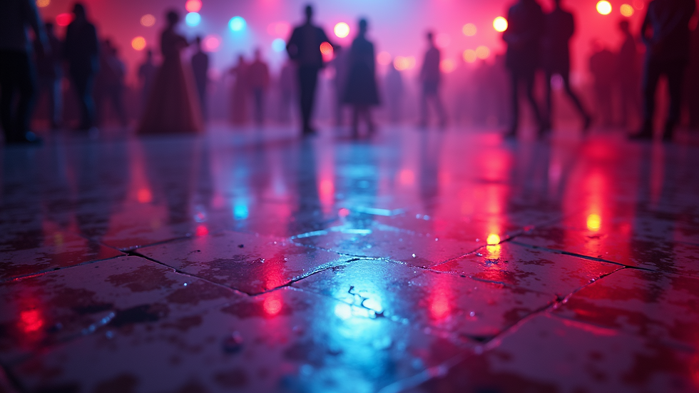 Close-up of disco lights shining on a dance floor