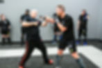 The instructor blocks a straight punch during Krav Maga class