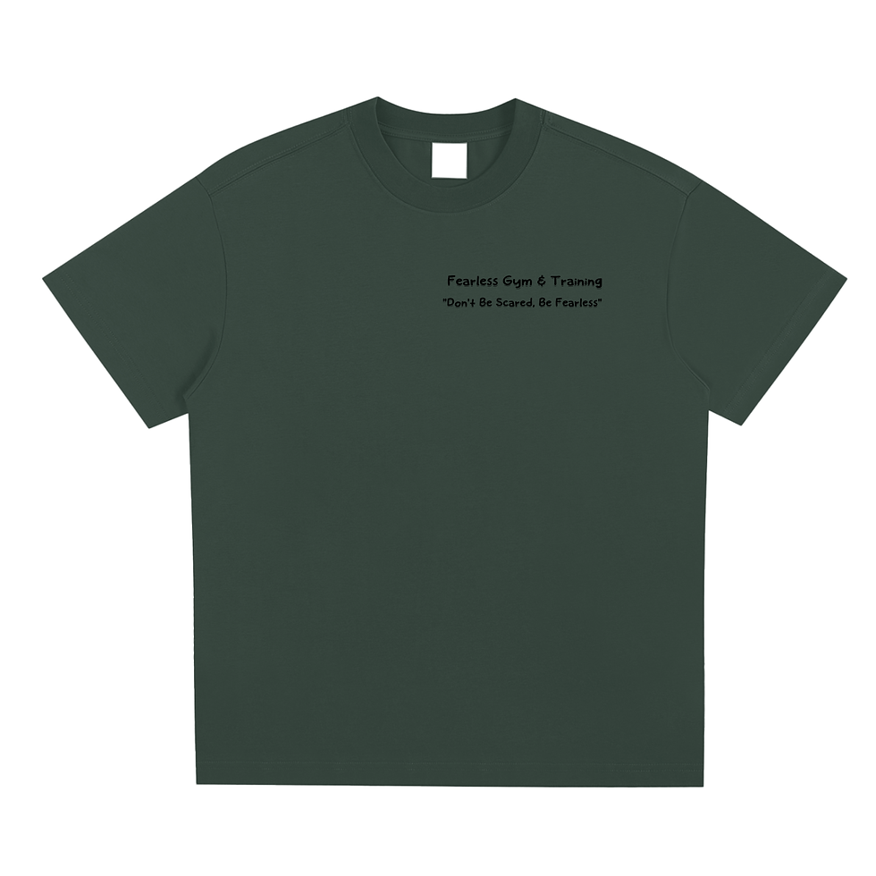 Thumbnail: Green t-shirt with text: Fearless Super & Training. Unisex garment-dyed heavyweight t-shirt design.