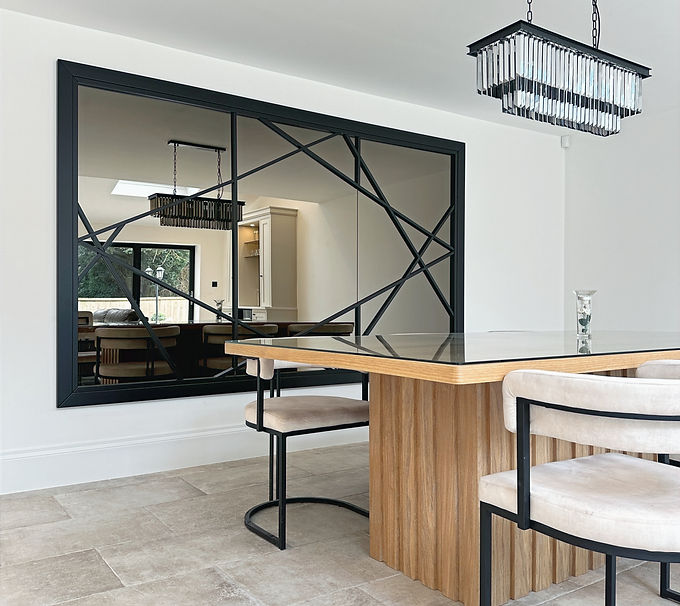 bespoke mirror and handmade oak
dining table