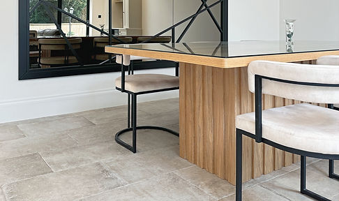 bespoke oak dining table with glass top