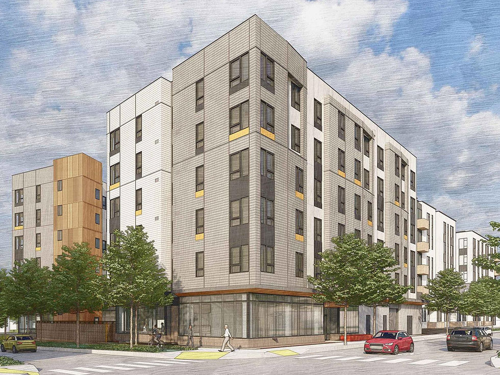This artist's rendering of the planned 6-story, 70-unit affordable housing project is from Pyatok Architects.