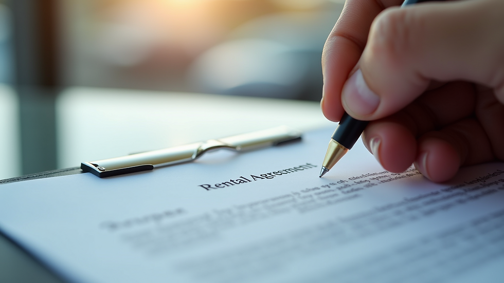 Close-up view of a rental car agreement being signed