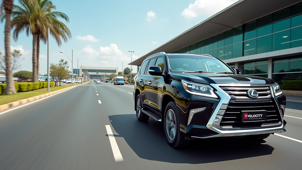 High angle view of a luxury car parked at an airport terminal