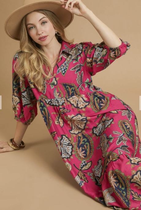 Umgee Boho Paisley Tiered Midi Dress