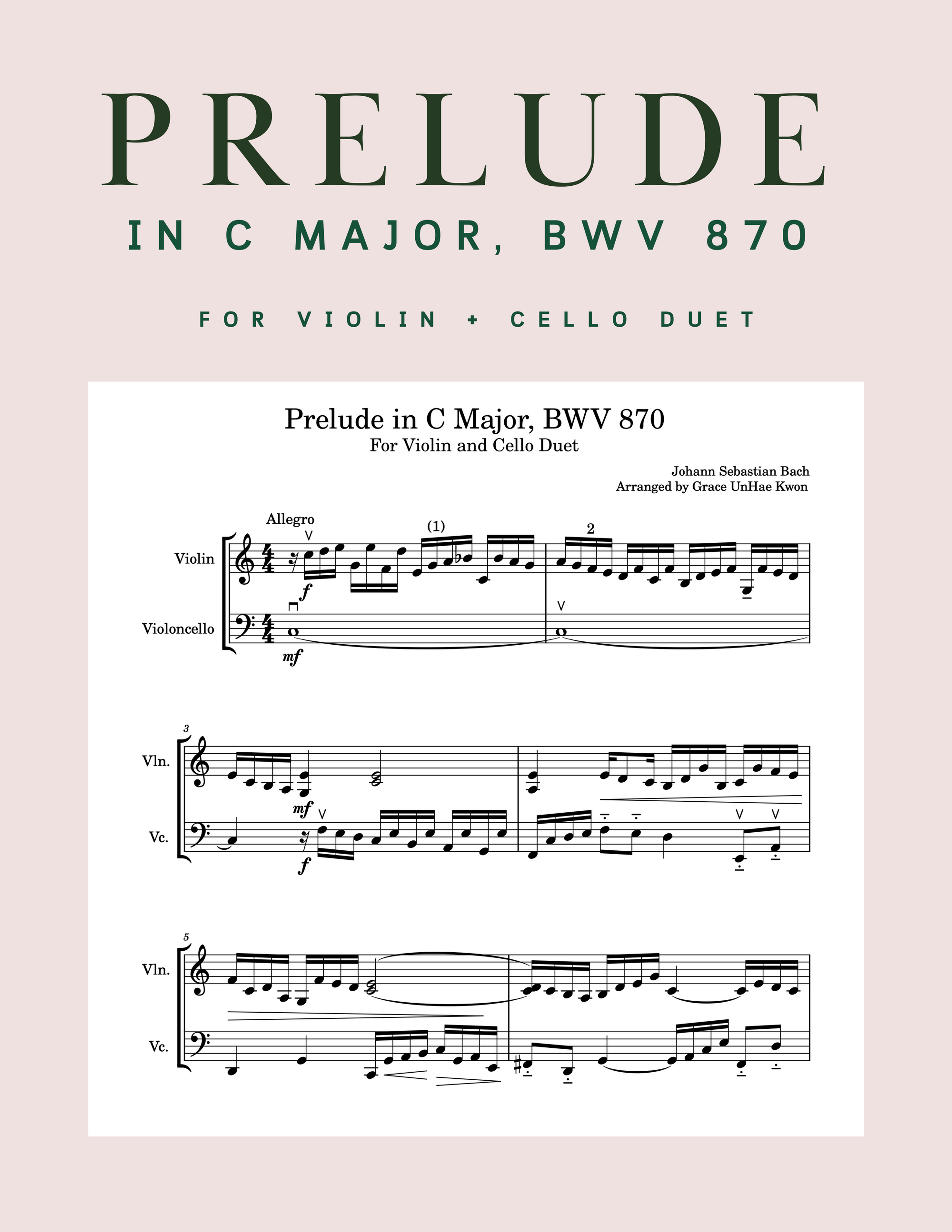 Prelude in C Major, BWV 870 (Violin + Cello Duet)