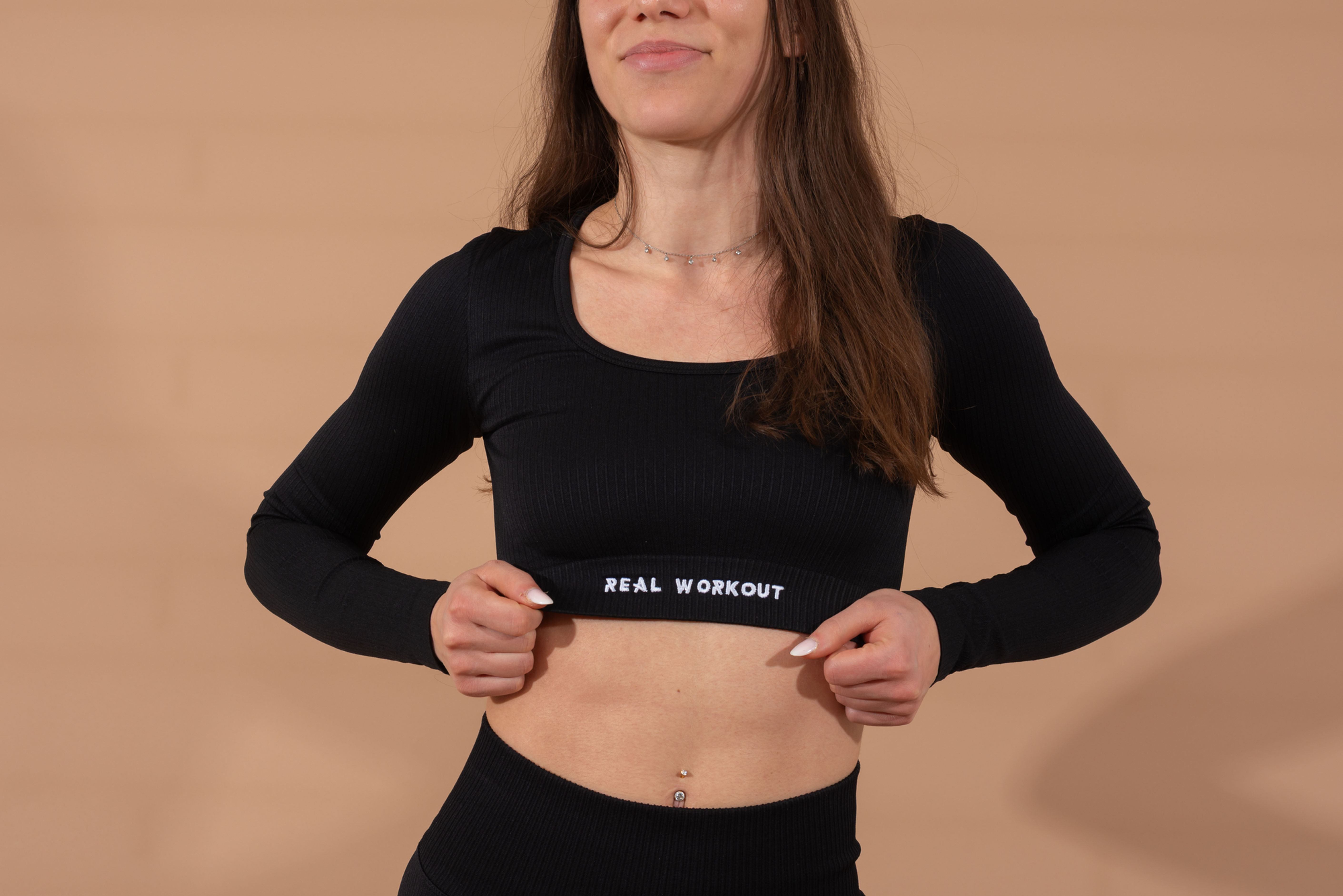 Crop manche longue côtelé