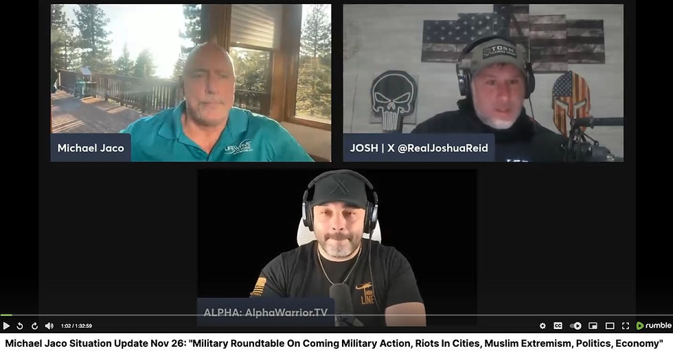 Michael Jaco Situation Update Nov 26: "Military Roundtable On Coming Military Action, Riots In Cities, Muslim Extremism, Politics, Economy"
