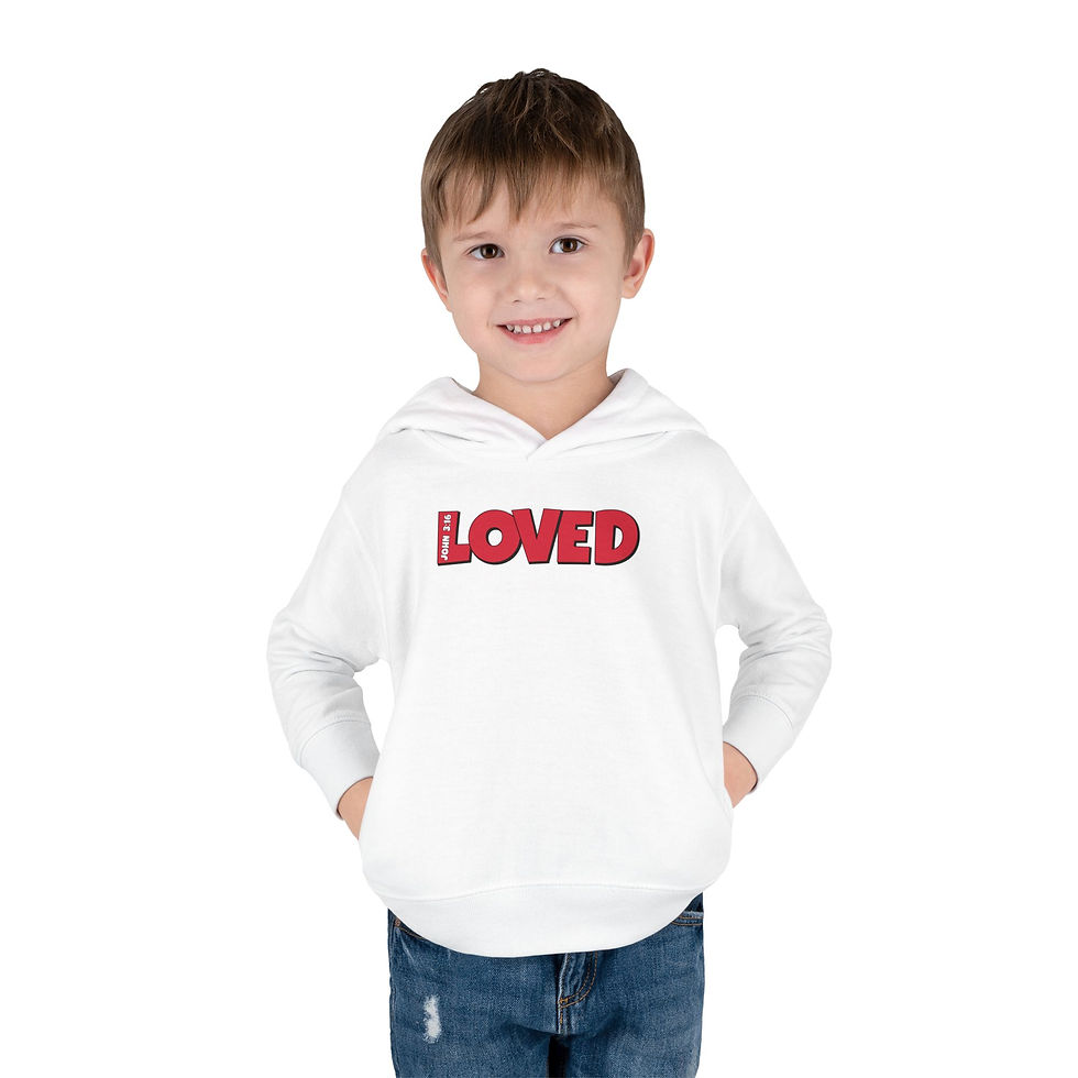 Thumbnail: Toddler Hoodie — 'Loved' (in red) John 3:16