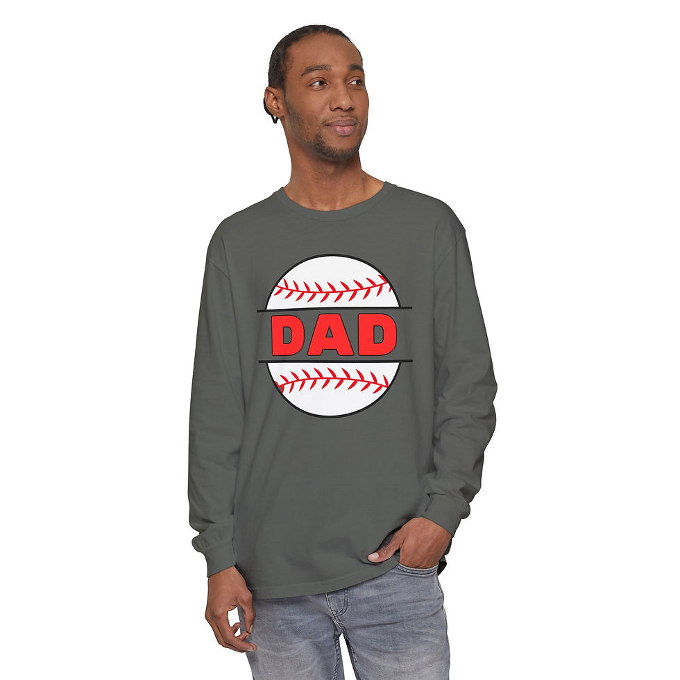 Thumbnail: Baseball Dad Long Sleeve T-Shirt — 'DAD' Red Stitch Graphic