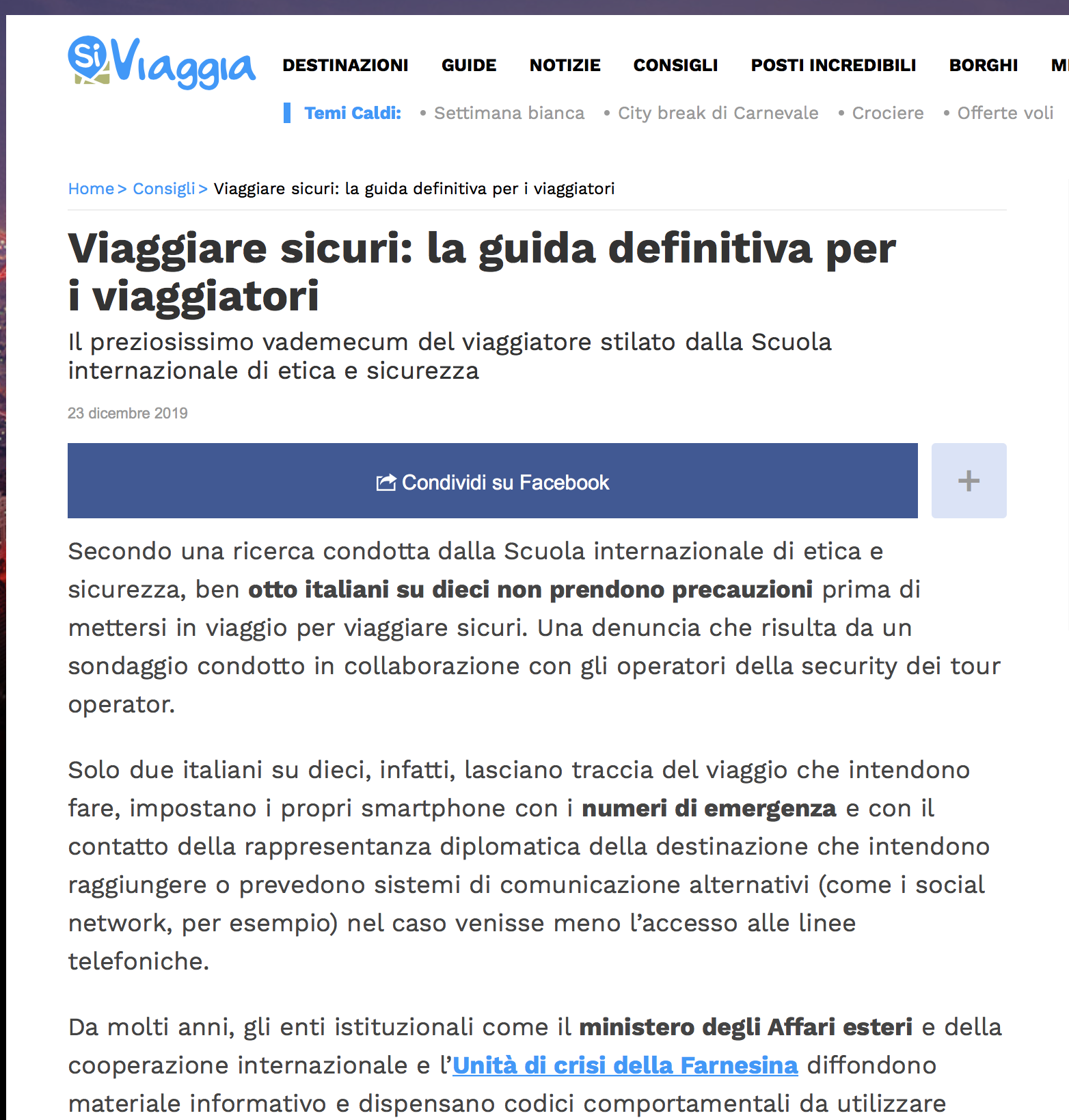 Viaggiare Sicuri