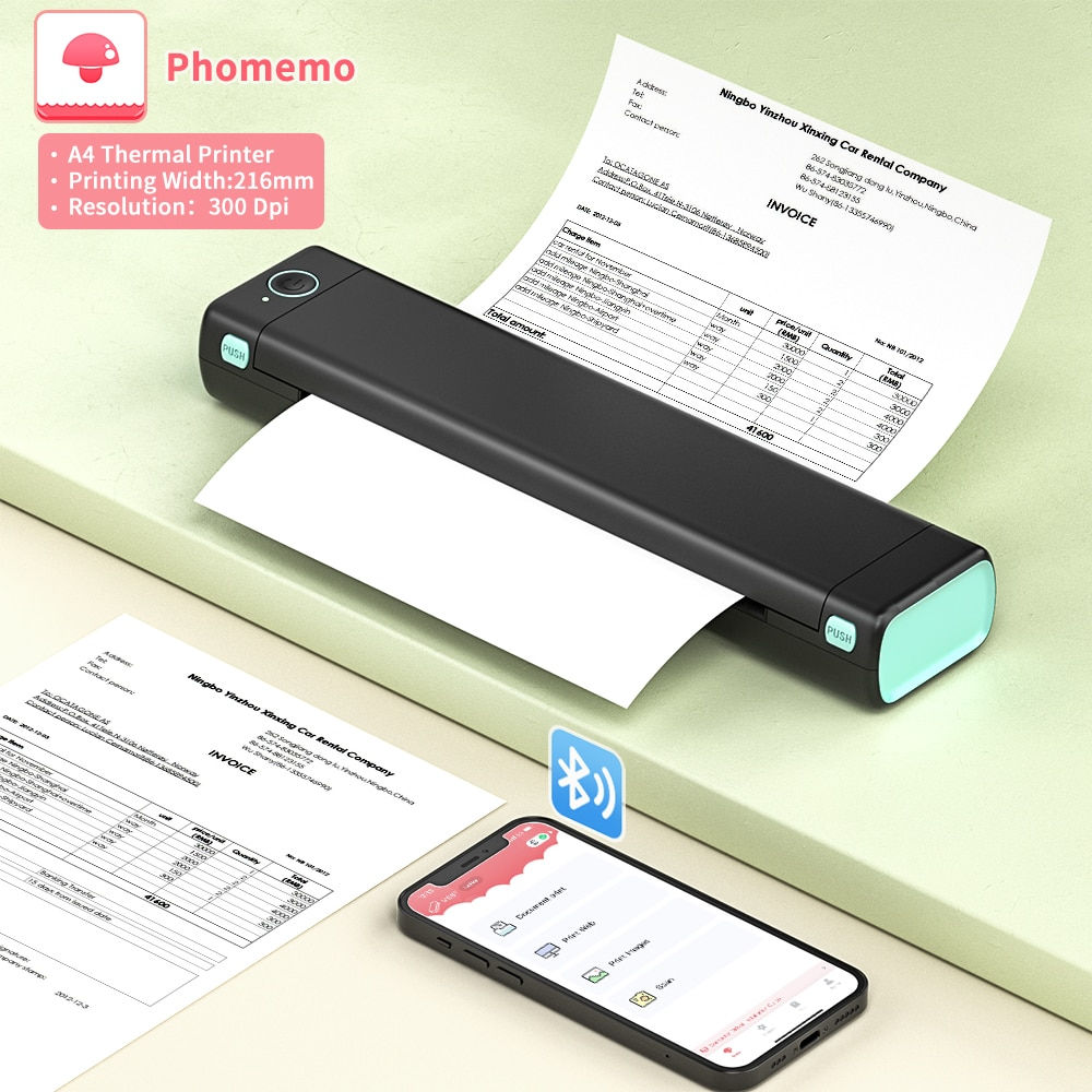 M08F A4 Paper Printer Portable Thermal Printer with Android & iOS Phone