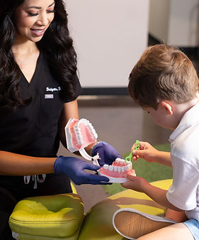 Hygienist explaining how to brush