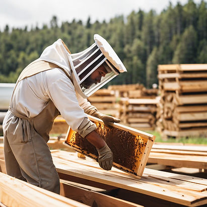 beekeeper working in a lumber yard.jpg