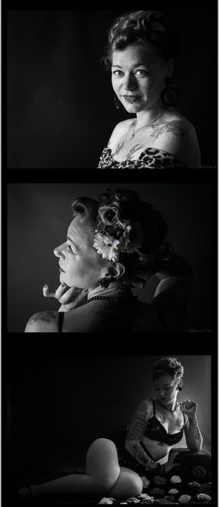 triptyque portrait femme pin up noir et blanc
