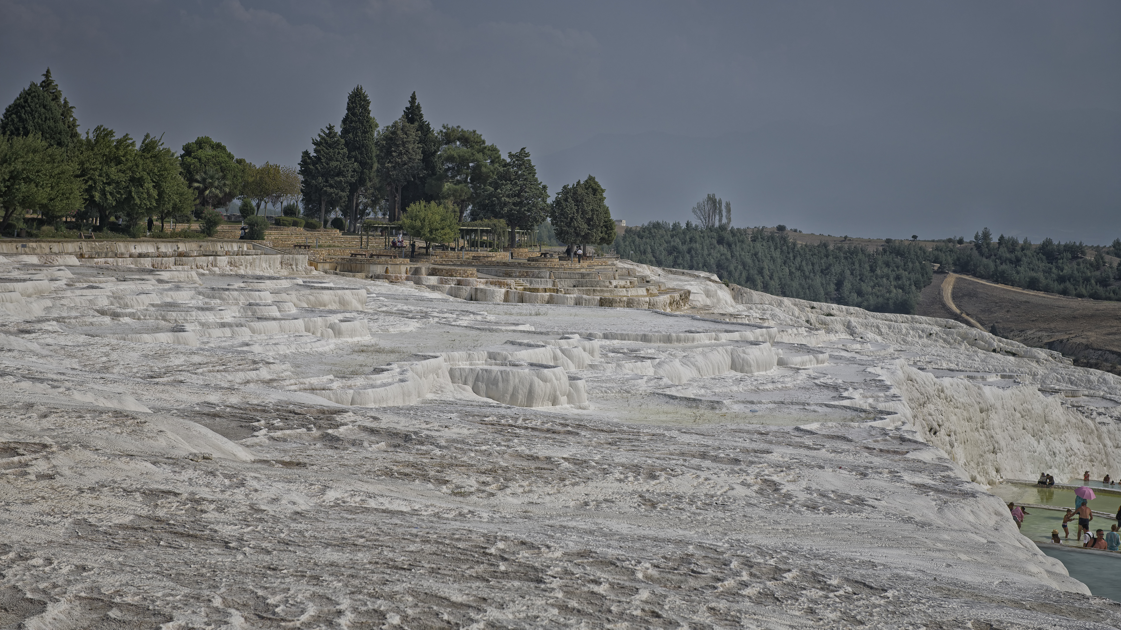 Pamukkale with white lime cascades