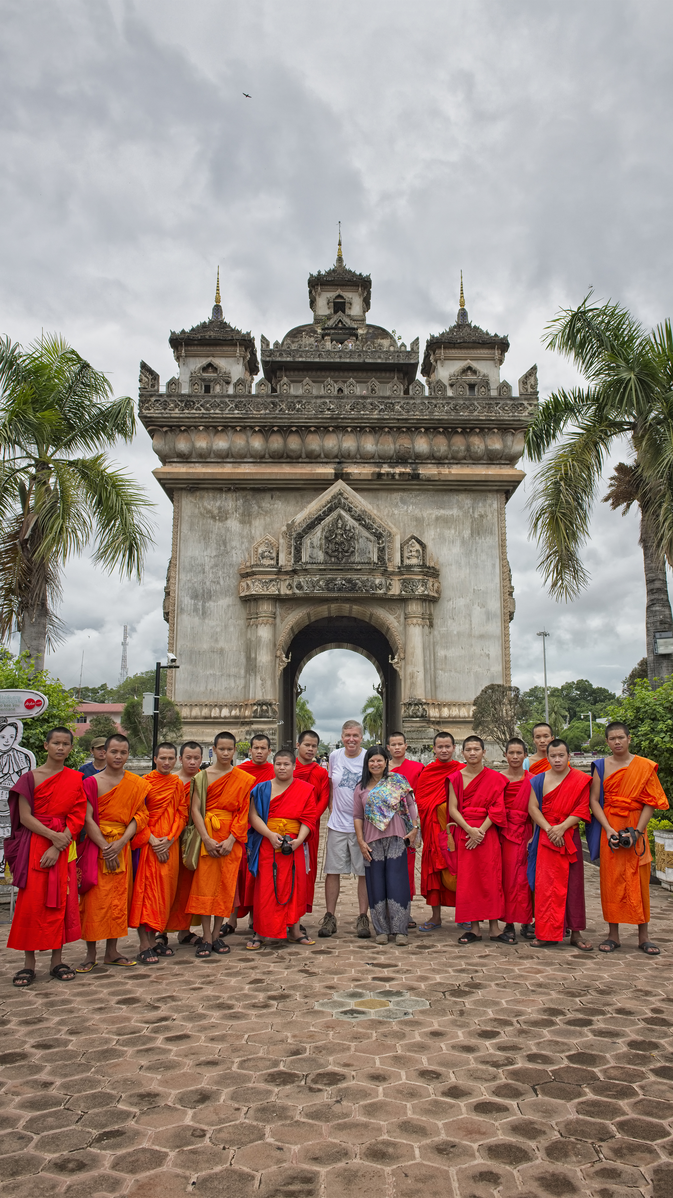 Patuxai War Monument with Monks