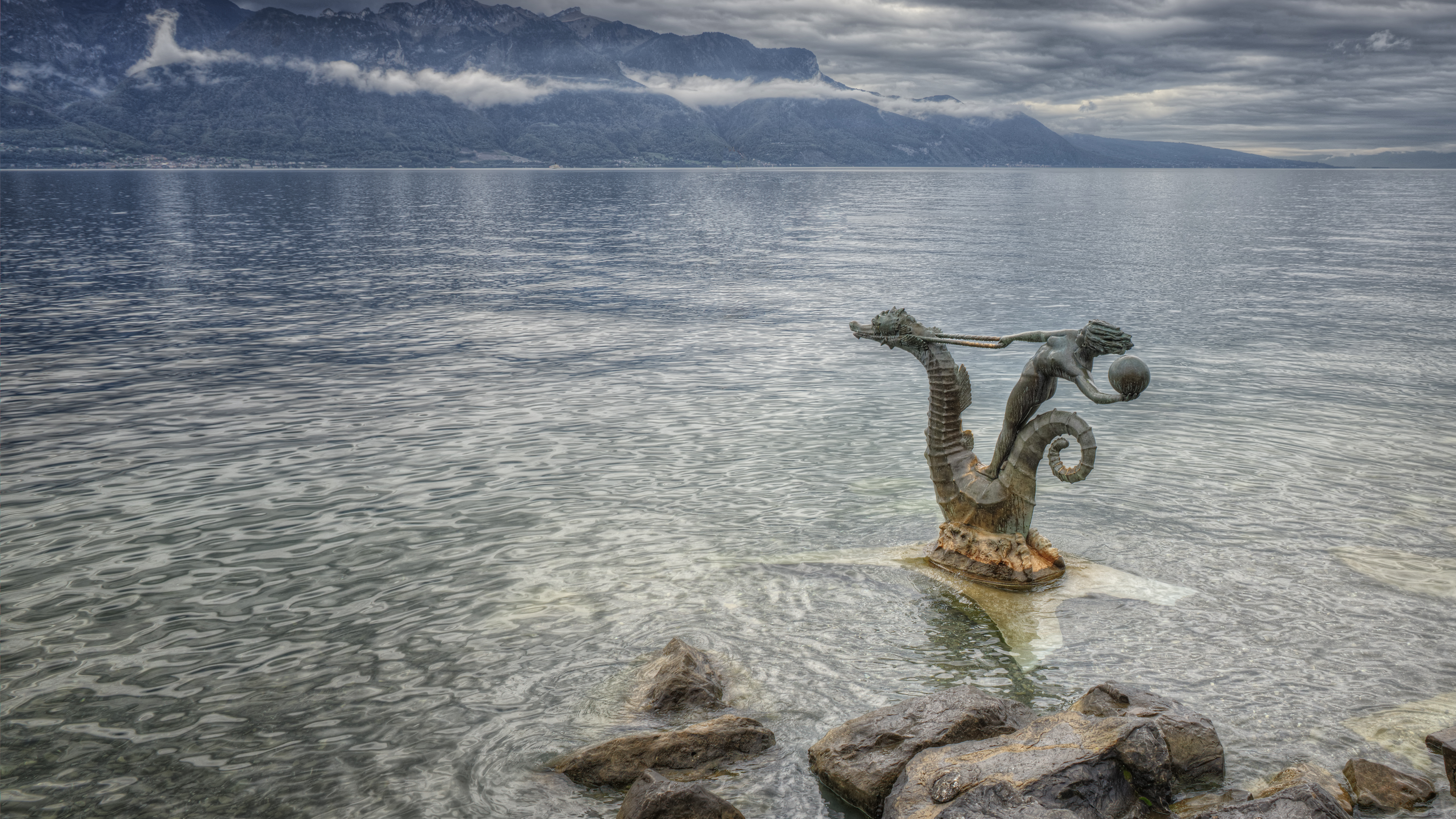Bronze hippocampus statue