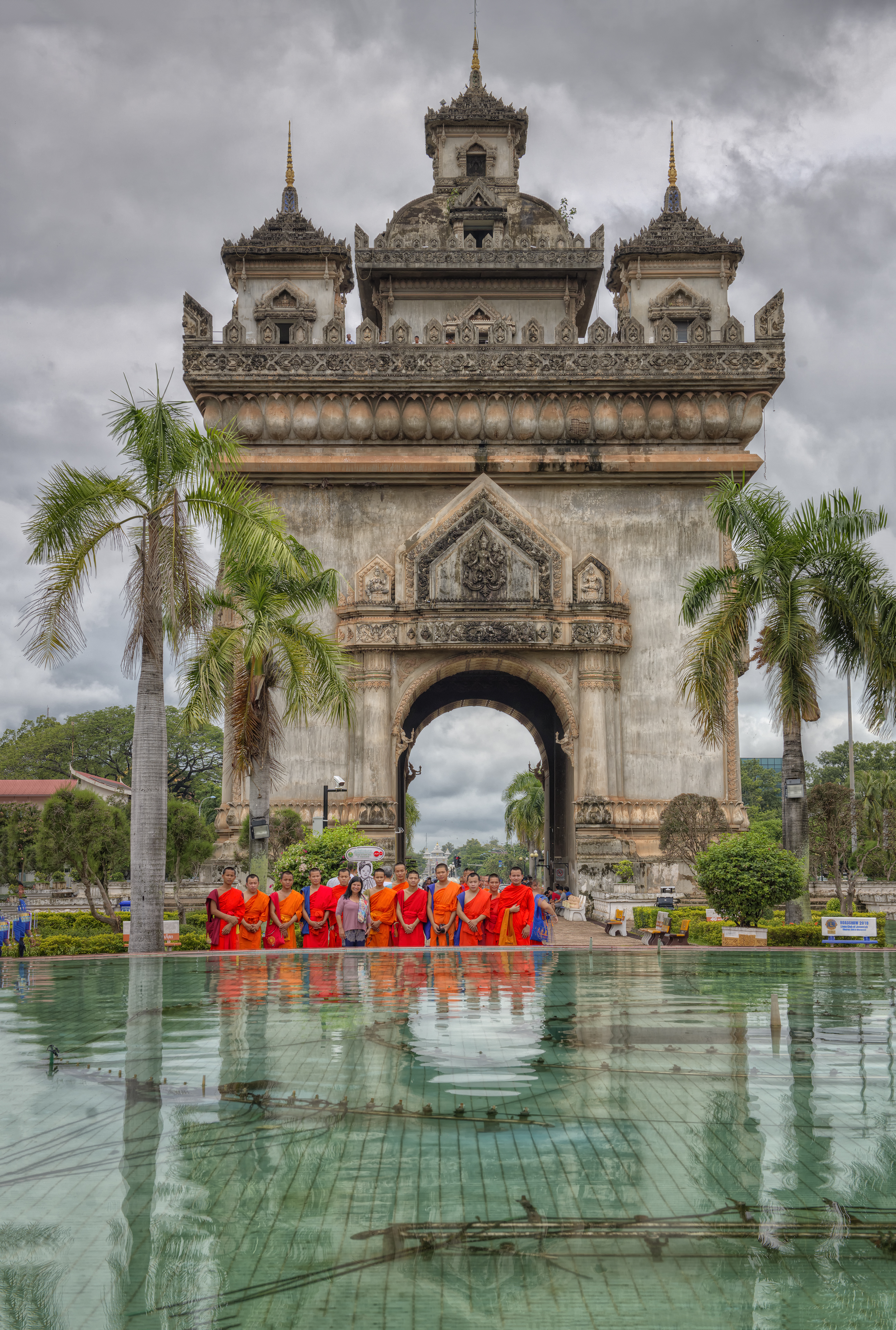Patuxai with Monks in Vientiane