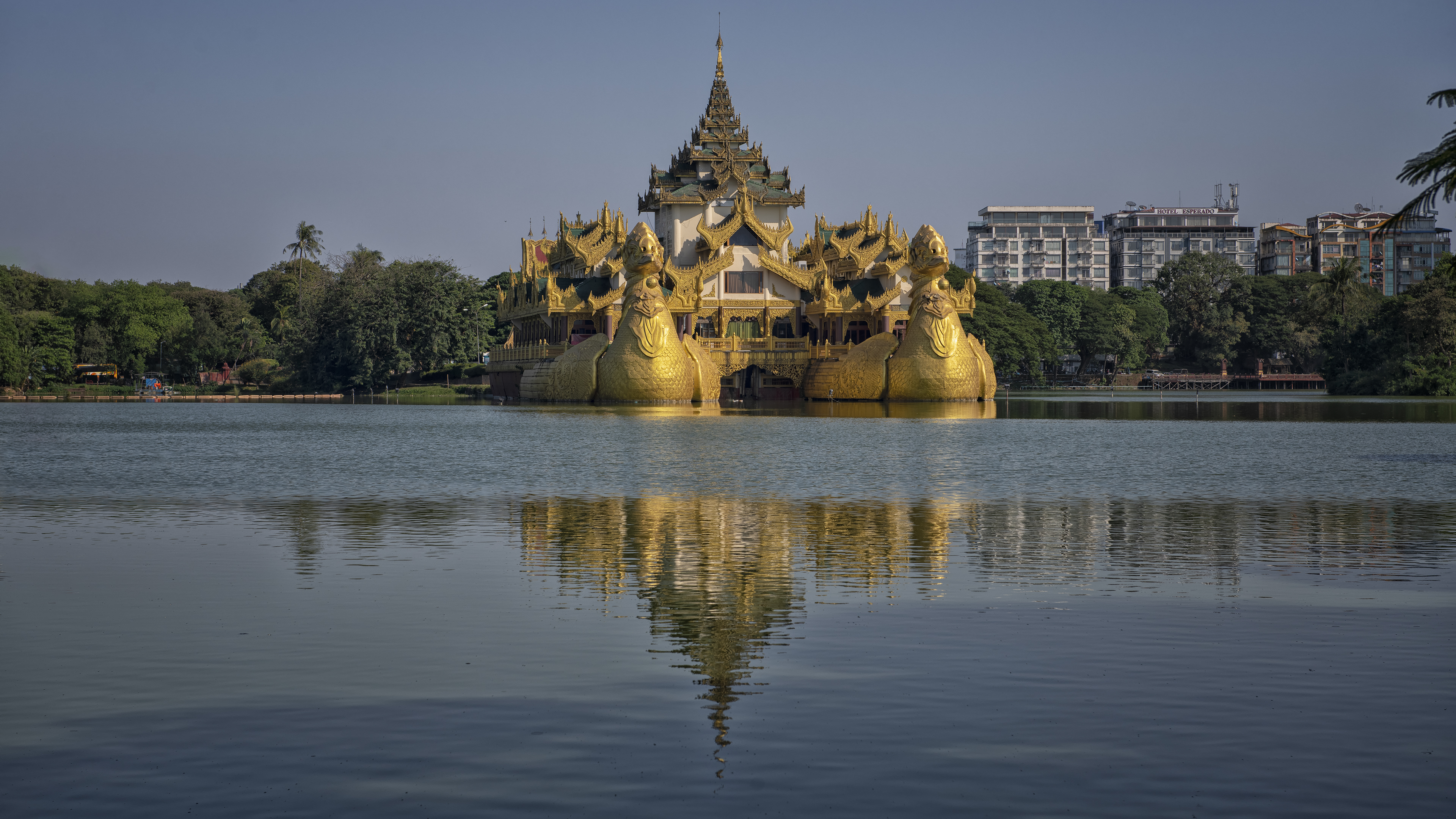 Shwedagon Pagoda on Kandawgyi Lake