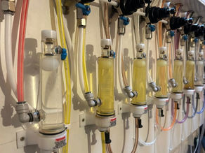 A bank of fob detectors on a cellar wall