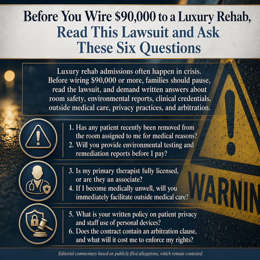 Editorial: Before You Wire $90,000 to a Luxury Rehab, Read This Lawsuit and Ask These Six Questions