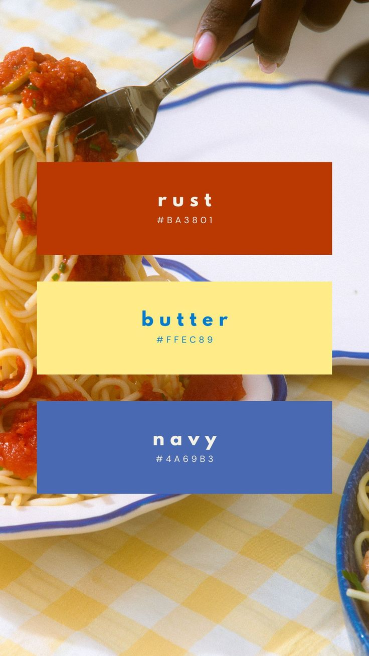 Color Palette 0f Rust Red, Butter Yellow and Navy Blue of a Modern Italian Restaurant
